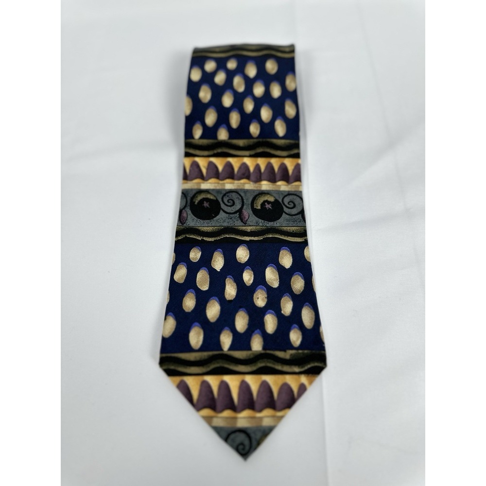 J. Garcia Necktie Mens One Size Navy Blue Excellent Abstract Silk Art Tie